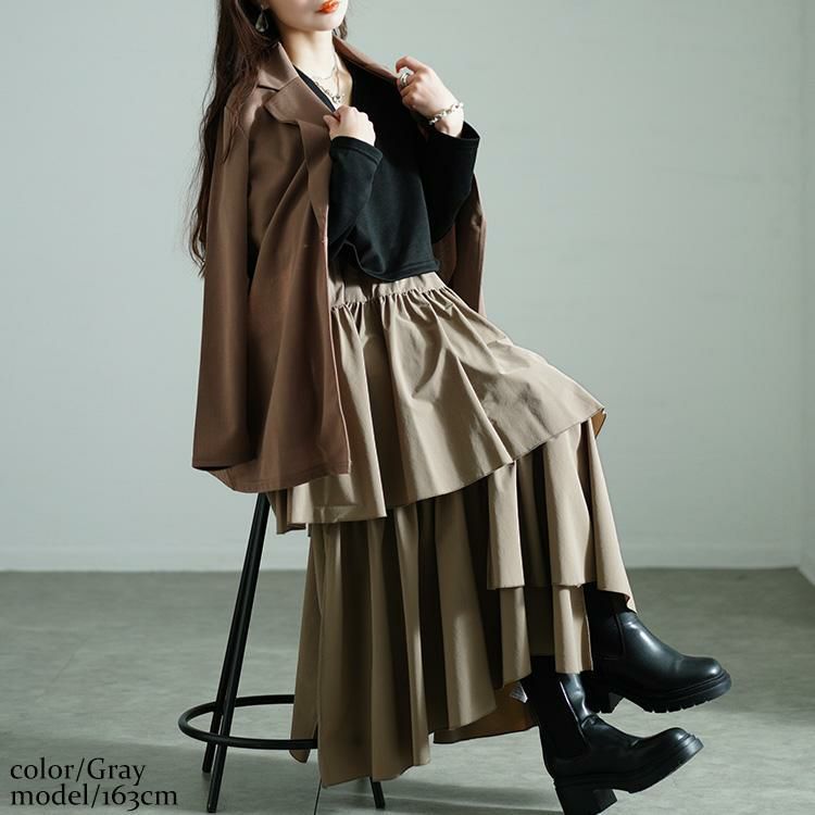 大きいサイズ レディース アシメティアードドッキングワンピース　nw-24033 グレー