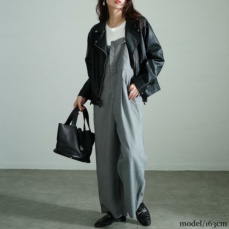 大きいサイズ レディース サスペンダー付きグレンチェックサロペット　sw-0674 グレー