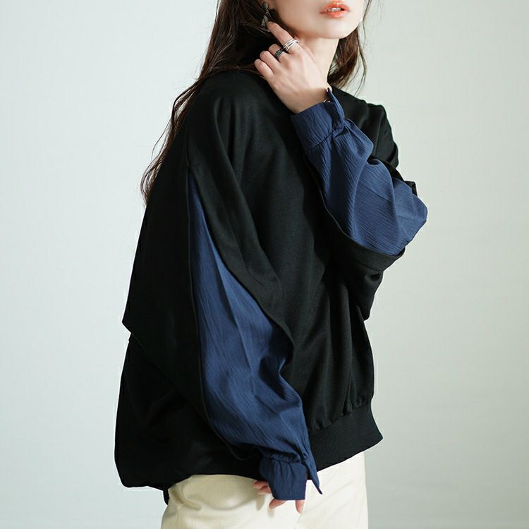 大きいサイズ レディース 切り替えスリーブドルマンプルオーバー　sw-0677