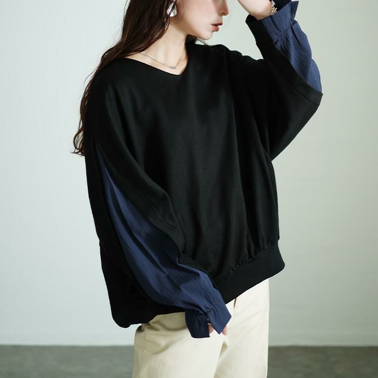 大きいサイズ レディース 切り替えスリーブドルマンプルオーバー　sw-0677 ブラック