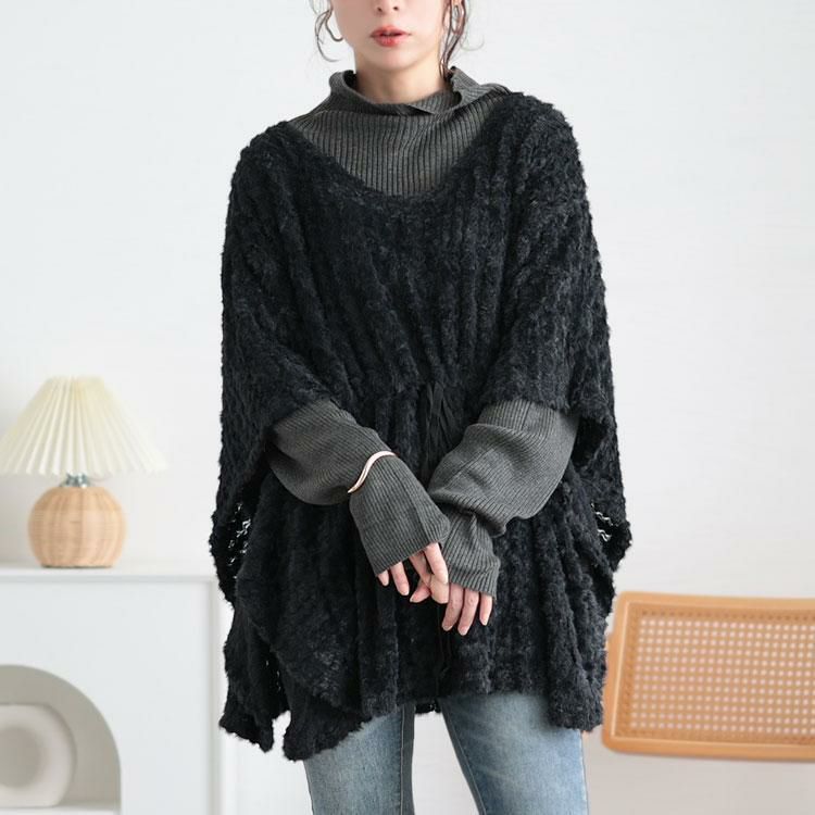 大きいサイズ レディース ドロストポンチョ風ニットチュニック　jp502 ブラック