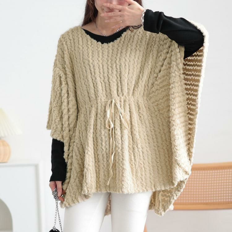 大きいサイズ レディース ドロストポンチョ風ニットチュニック　jp502 ベージュ