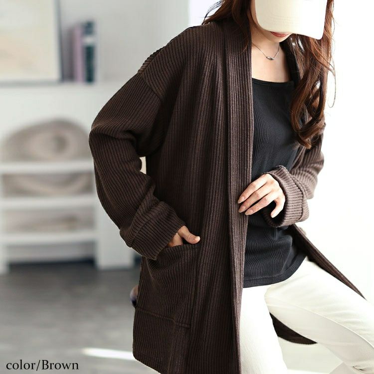 大きいサイズ レディース 太リブニットスキッパーカーディガン　jp505