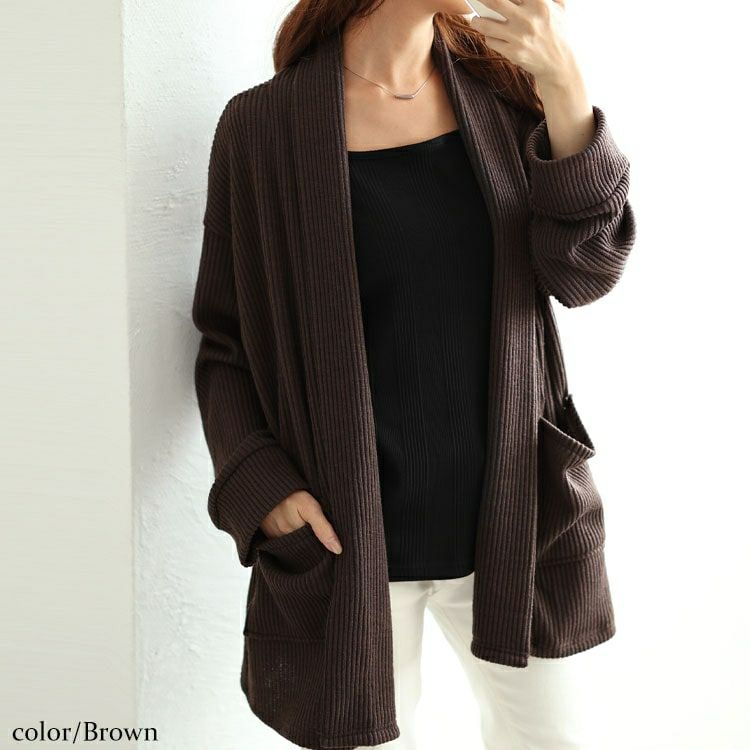 大きいサイズ レディース 太リブニットスキッパーカーディガン　jp505