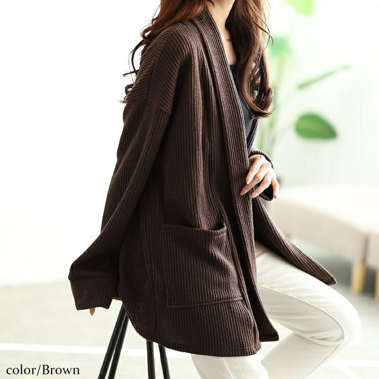 大きいサイズ レディース 太リブニットスキッパーカーディガン　jp505