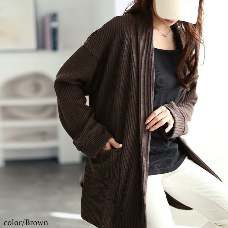 大きいサイズ レディース 太リブニットスキッパーカーディガン　jp505 ブラウン