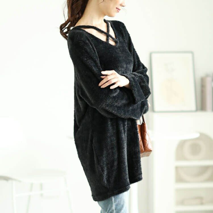 大きいサイズ レディース フロントクロスシャギーニット　jp503