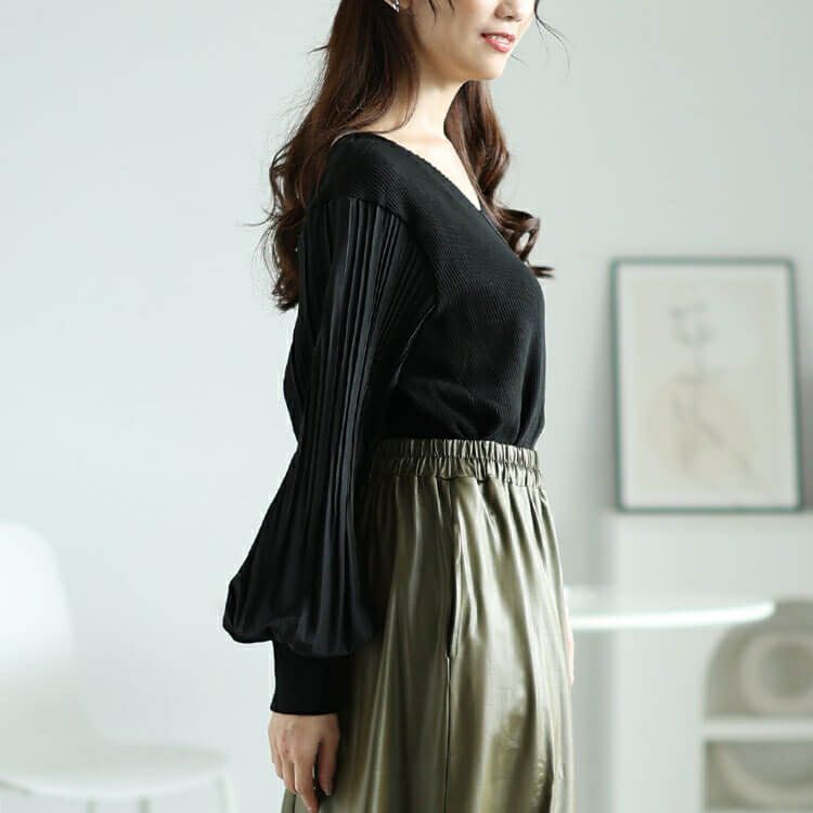 大きいサイズ レディース プリーツボリュームスリーブプルオーバー　jp501