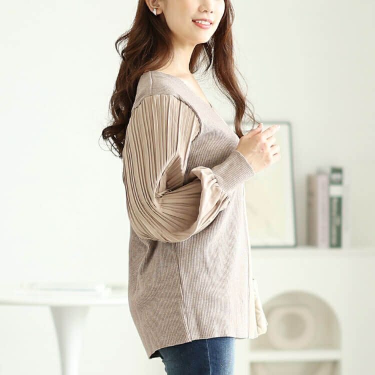 大きいサイズ レディース プリーツボリュームスリーブプルオーバー　jp501