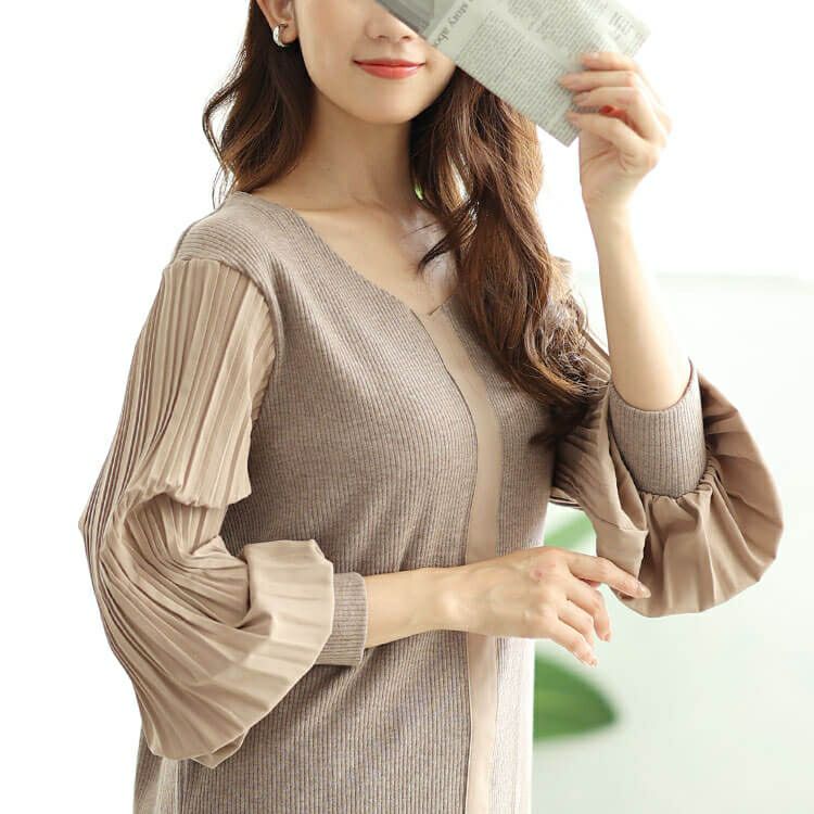 大きいサイズ レディース プリーツボリュームスリーブプルオーバー　jp501