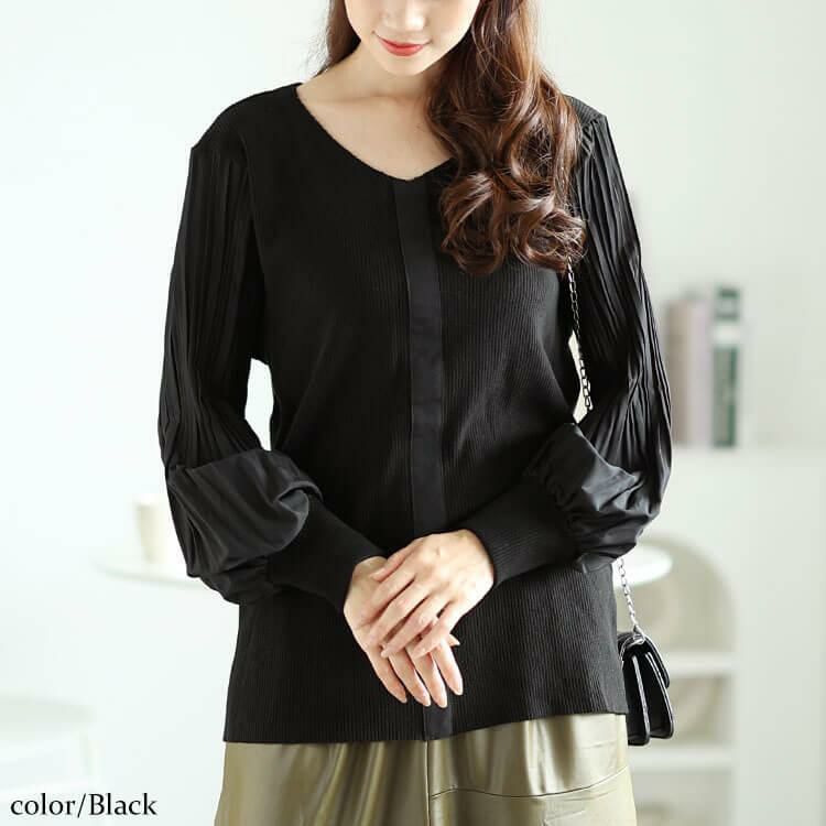 大きいサイズ レディース プリーツボリュームスリーブプルオーバー　jp501 ブラック