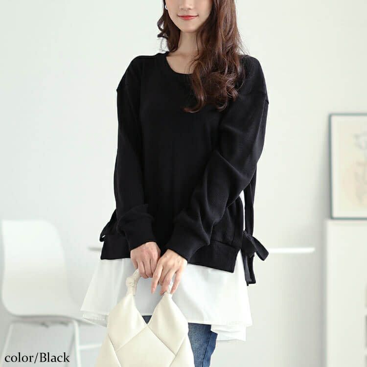 大きいサイズ レディース サイドリボンフェイクレイヤードチュニック　jp507