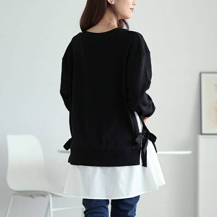 大きいサイズ レディース サイドリボンフェイクレイヤードチュニック　jp507