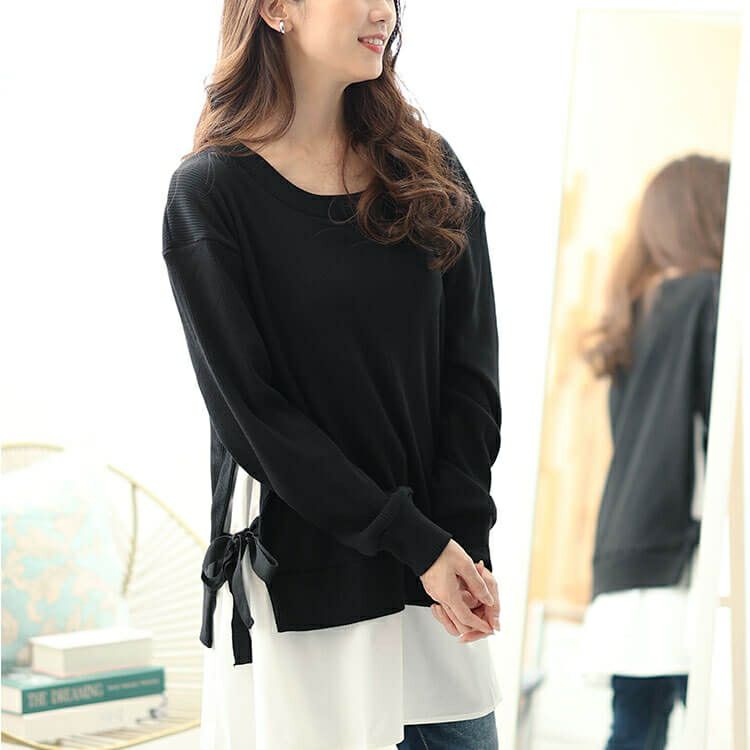 大きいサイズ レディース サイドリボンフェイクレイヤードチュニック　jp507