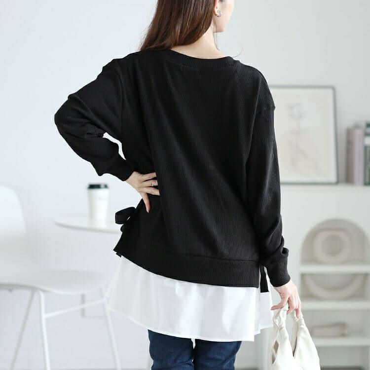 大きいサイズ レディース サイドリボンフェイクレイヤードチュニック　jp507