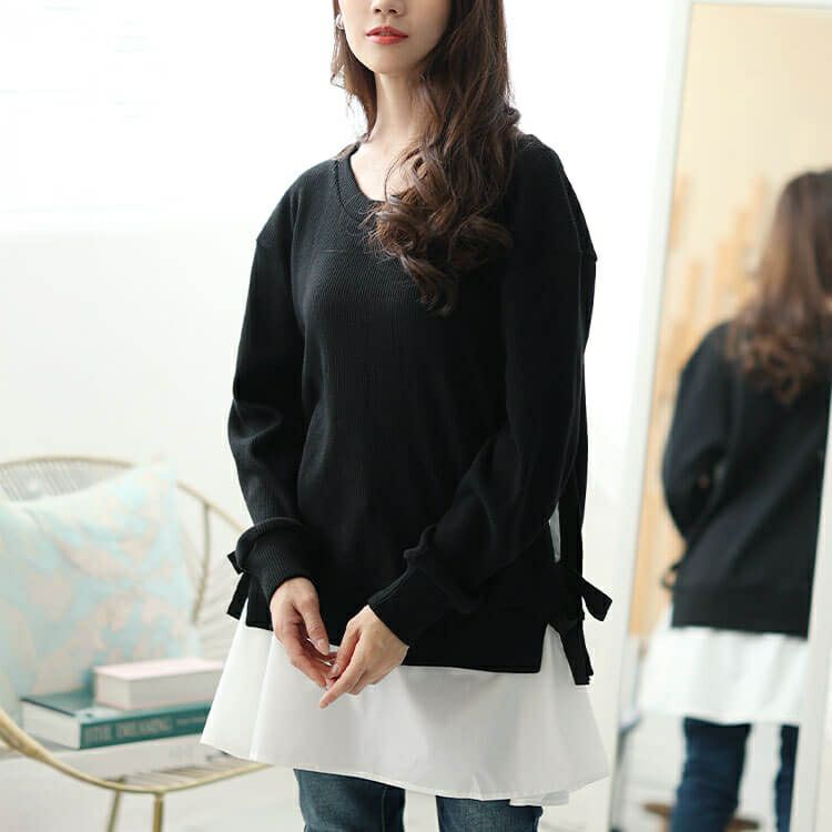 大きいサイズ レディース サイドリボンフェイクレイヤードチュニック　jp507