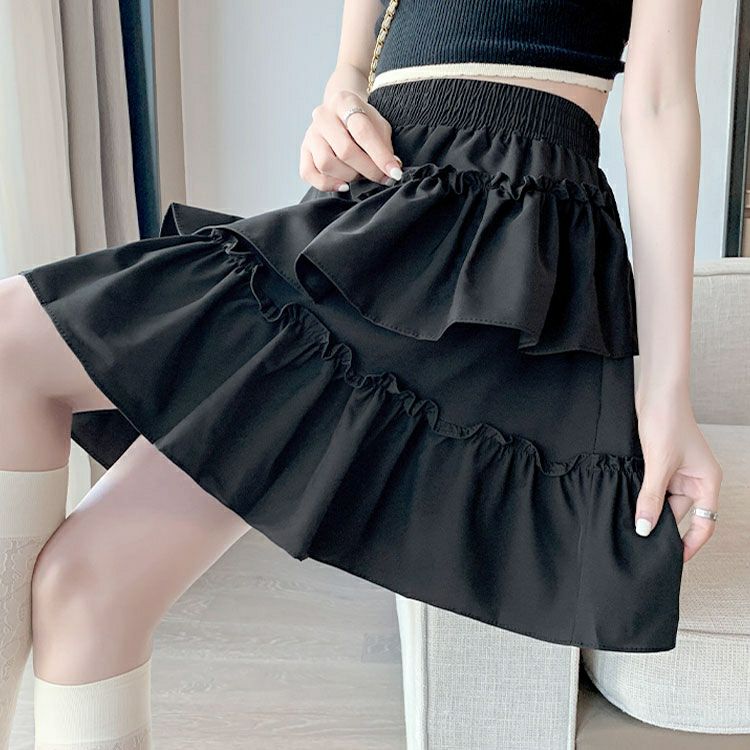 大きいサイズ レディース インナーパンツ付きフリルミニスカート　goldy-1586 【メール便可】