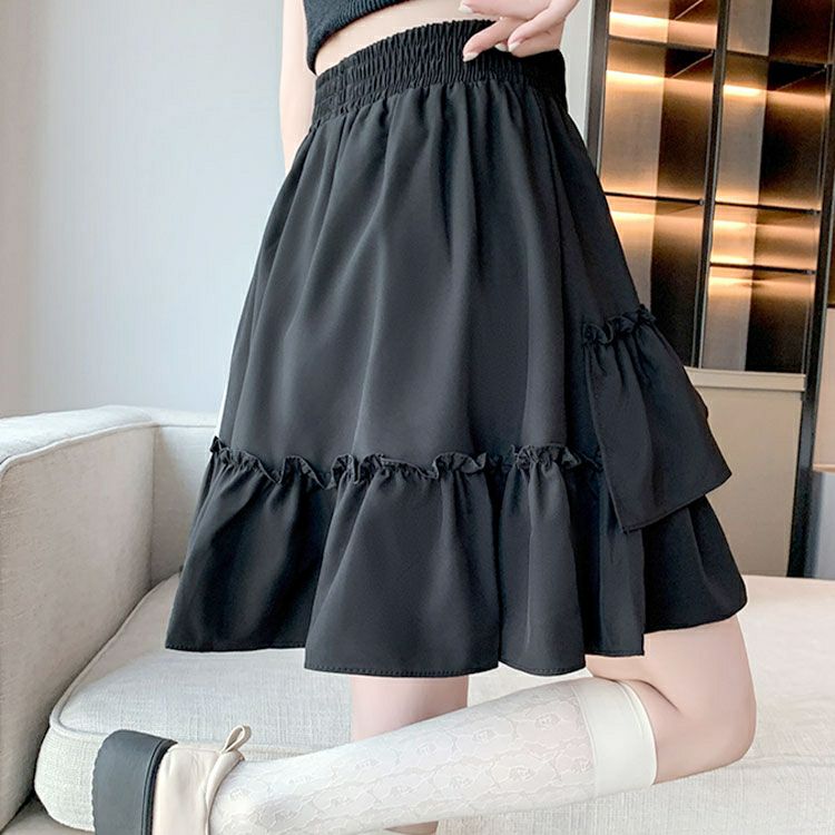 大きいサイズ レディース インナーパンツ付きフリルミニスカート　goldy-1586 【メール便可】