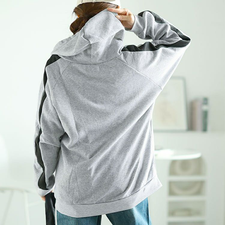 大きいサイズ レディース 裏起毛袖ラインジップアップパーカー　goldy-1613