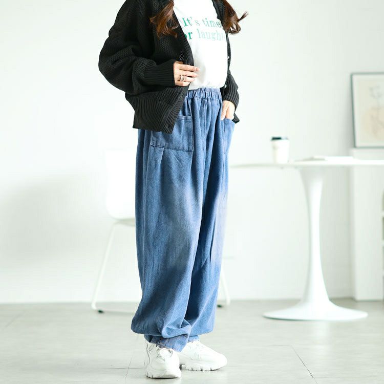 大きいサイズ レディース バルーンワイドデニムパンツ　goldy-1606