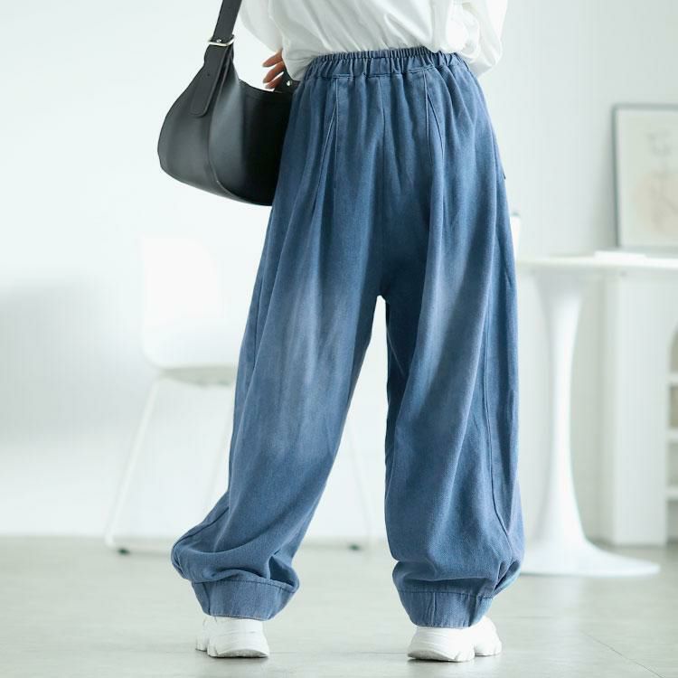 大きいサイズ レディース バルーンワイドデニムパンツ　goldy-1606 ブルー
