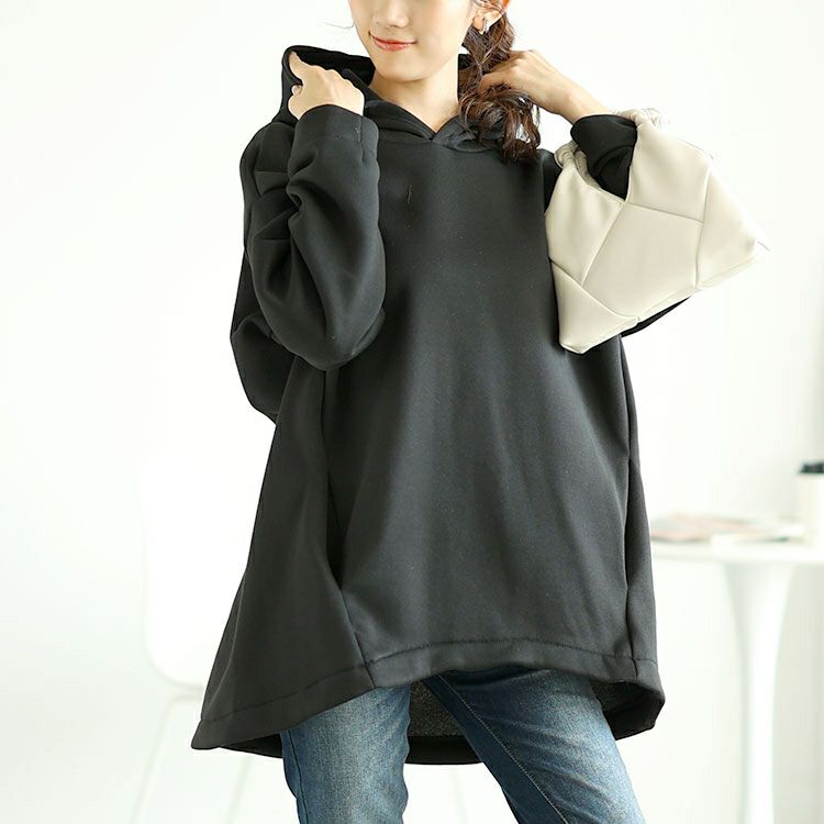 大きいサイズ レディース 裏起毛ゆるコクーンパーカーチュニック　goldy-1603