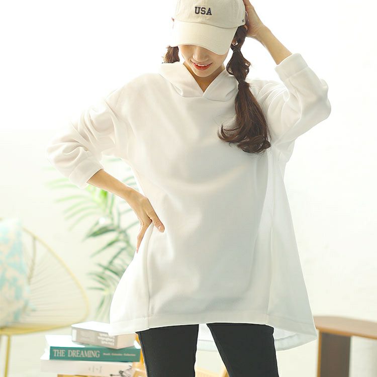 大きいサイズ レディース 裏起毛ゆるコクーンパーカーチュニック　goldy-1603