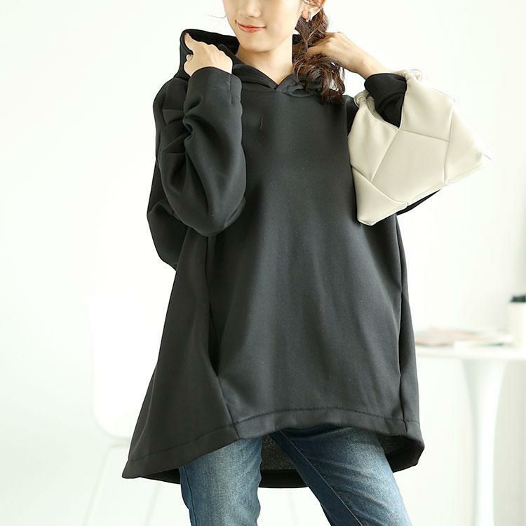 大きいサイズ レディース 裏起毛ゆるコクーンパーカーチュニック　goldy-1603 ブラック