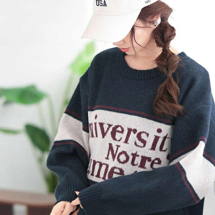 大きいサイズ レディース 英字ロゴ配色ニット　cros-240058