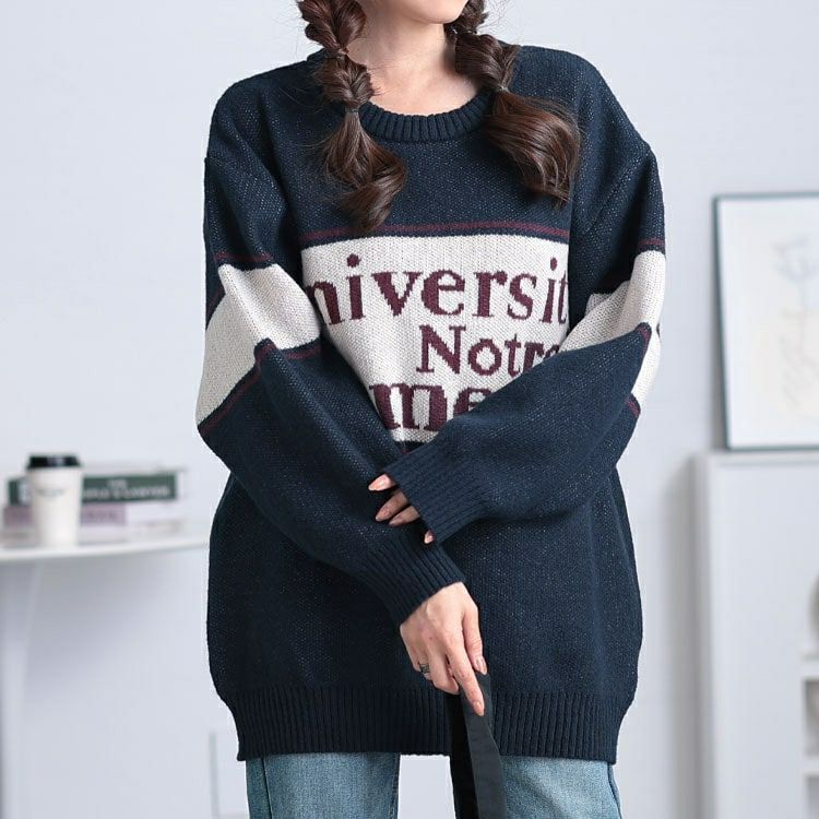 大きいサイズ レディース 英字ロゴ配色ニット　cros-240058