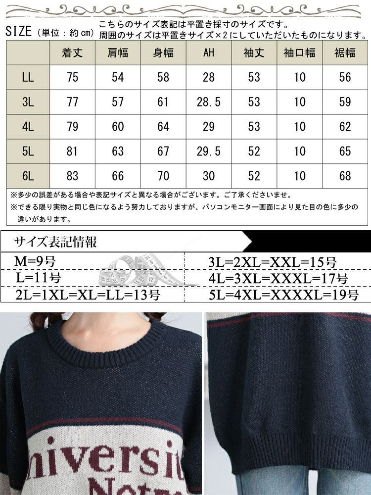 大きいサイズ レディース 英字ロゴ配色ニット　cros-240058