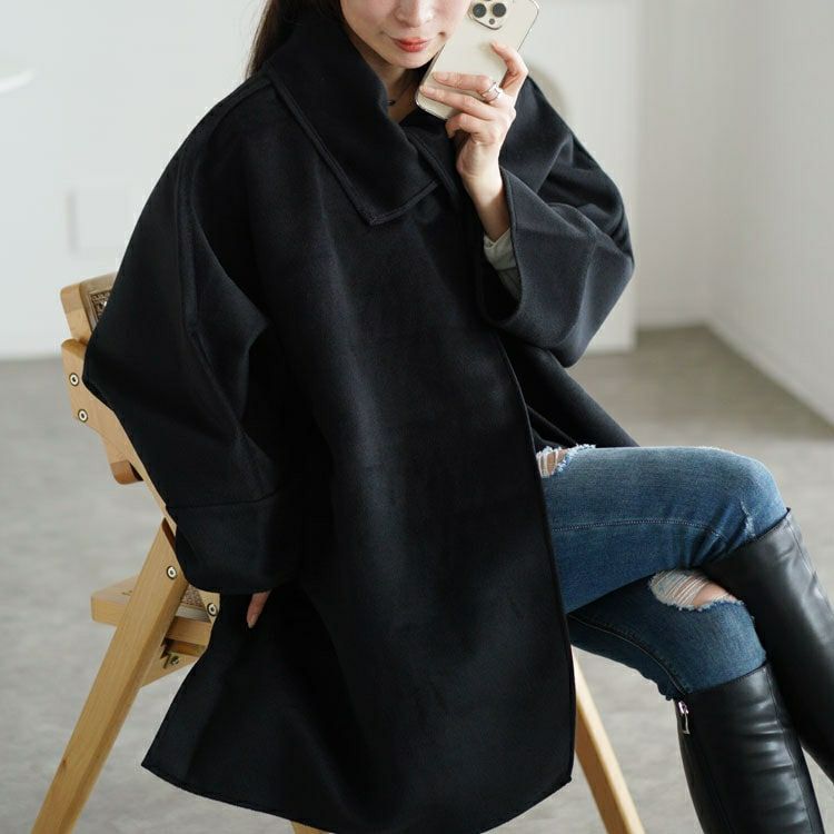 大きいサイズ レディース ビッグカラーポンチョ風コート　nw-24044