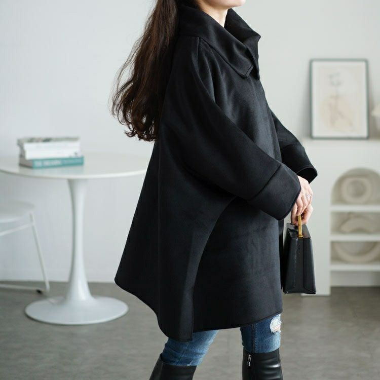 大きいサイズ レディース ビッグカラーポンチョ風コート　nw-24044