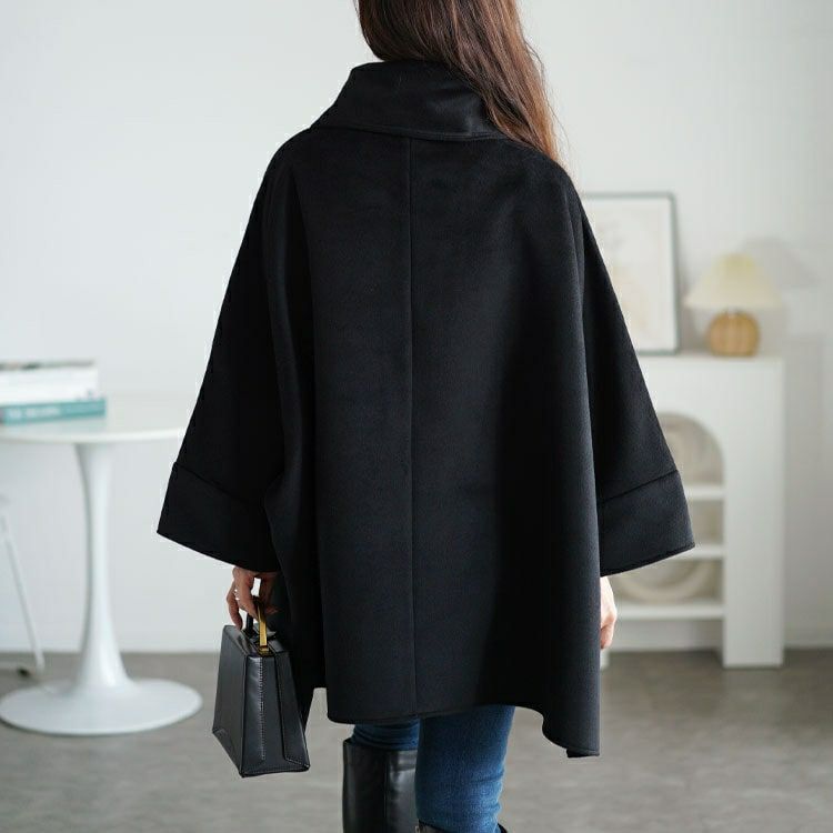 大きいサイズ レディース ビッグカラーポンチョ風コート　nw-24044