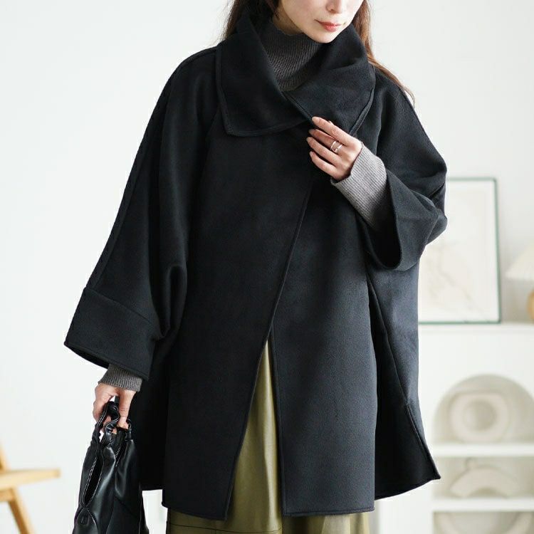 大きいサイズ レディース ビッグカラーポンチョ風コート　nw-24044