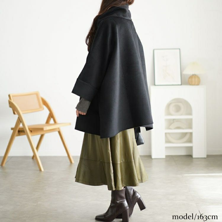 大きいサイズ レディース ビッグカラーポンチョ風コート　nw-24044