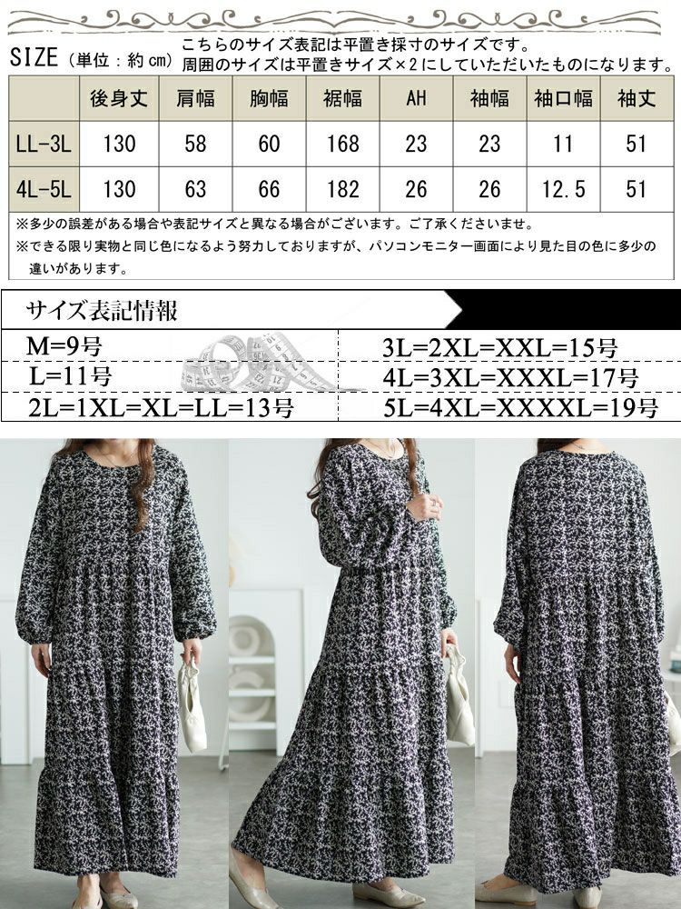 大きいサイズ レディース 小花柄ティアードマキシワンピース　maru-30087