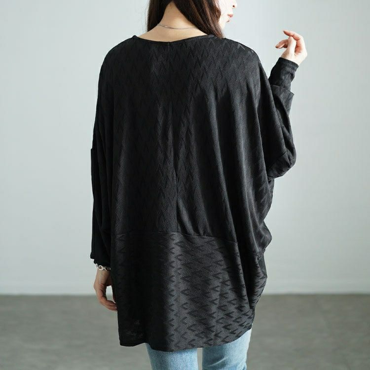 大きいサイズ レディース 三角ジャガードVネックドルマンプルオーバー　maru-30086