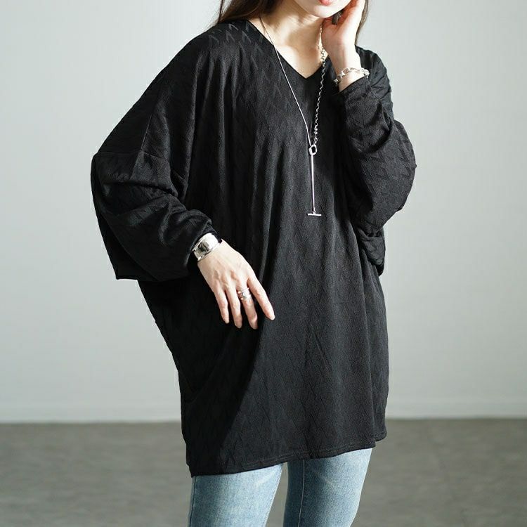 大きいサイズ レディース 三角ジャガードVネックドルマンプルオーバー　maru-30086