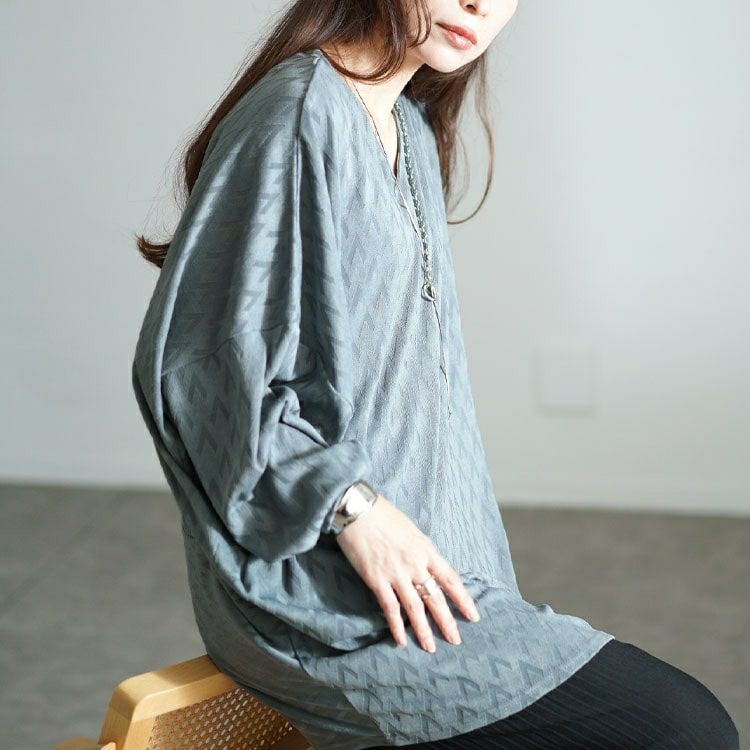 大きいサイズ レディース 三角ジャガードVネックドルマンプルオーバー　maru-30086