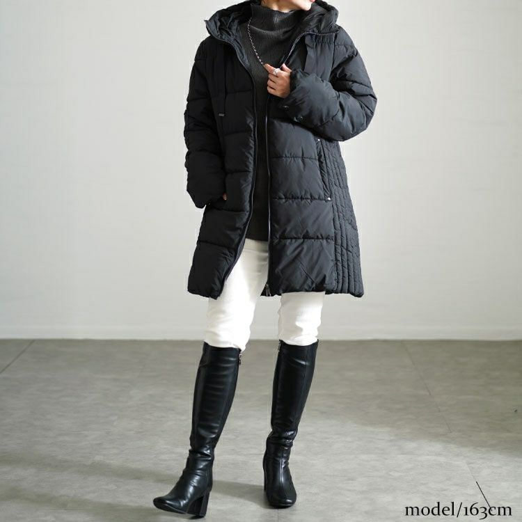 大きいサイズ レディース 撥水防風保温サイド切り替えファイバーダウンコート　mnfk-548808