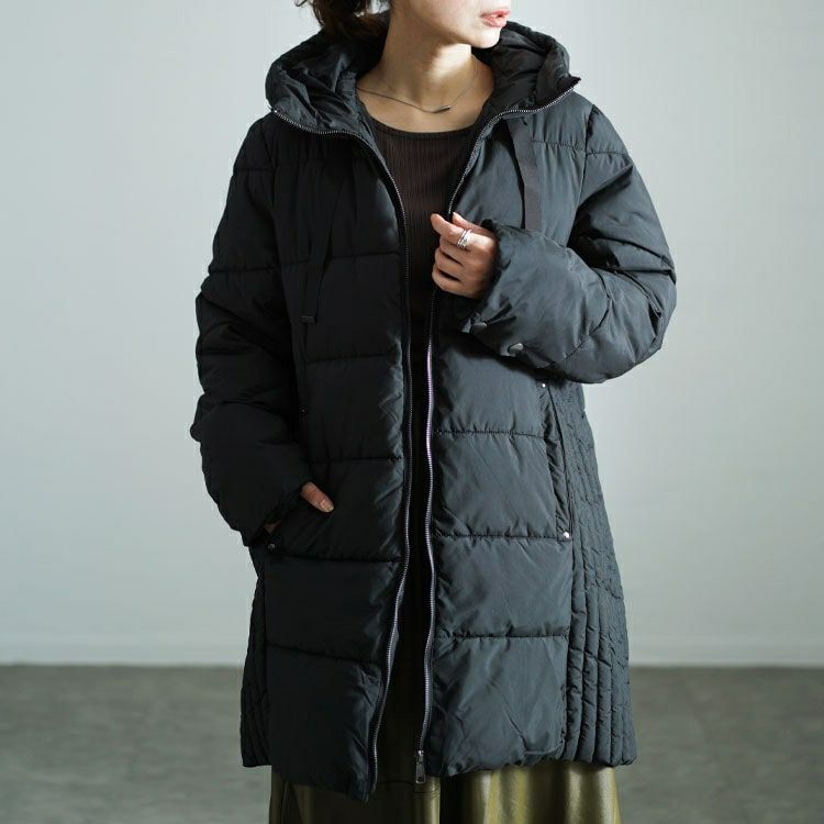 大きいサイズ レディース 撥水防風保温サイド切り替えファイバーダウンコート　mnfk-548808