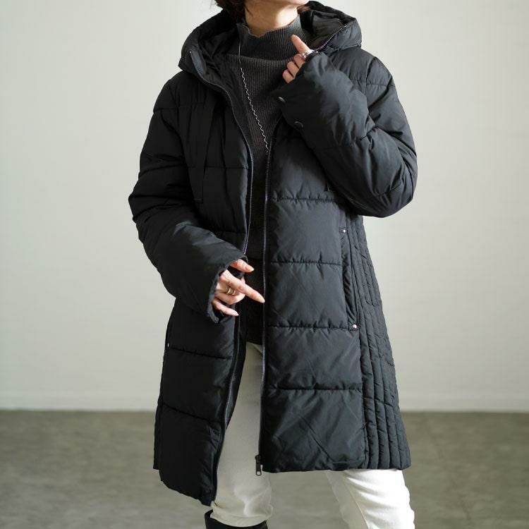 大きいサイズ レディース 撥水防風保温サイド切り替えファイバーダウンコート　mnfk-548808 ブラック