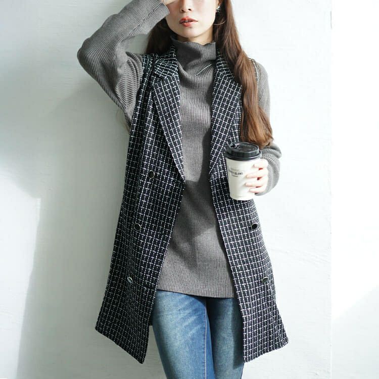 大きいサイズ レディース ベルト付きツイードテーラードベスト　tani-36354ll