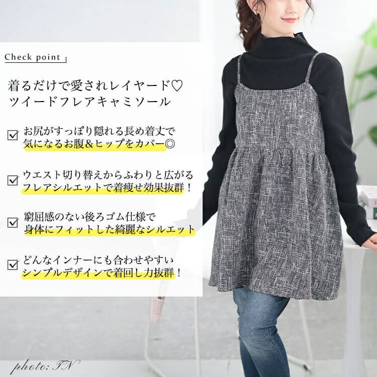 大きいサイズ レディース ツイードフレアキャミソールチュニック　tani-36735ll