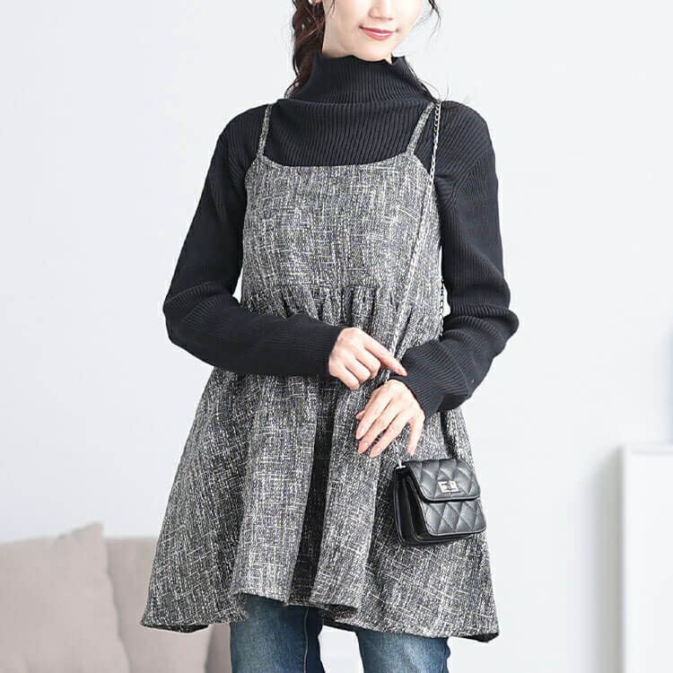 大きいサイズ レディース ツイードフレアキャミソールチュニック　tani-36735ll