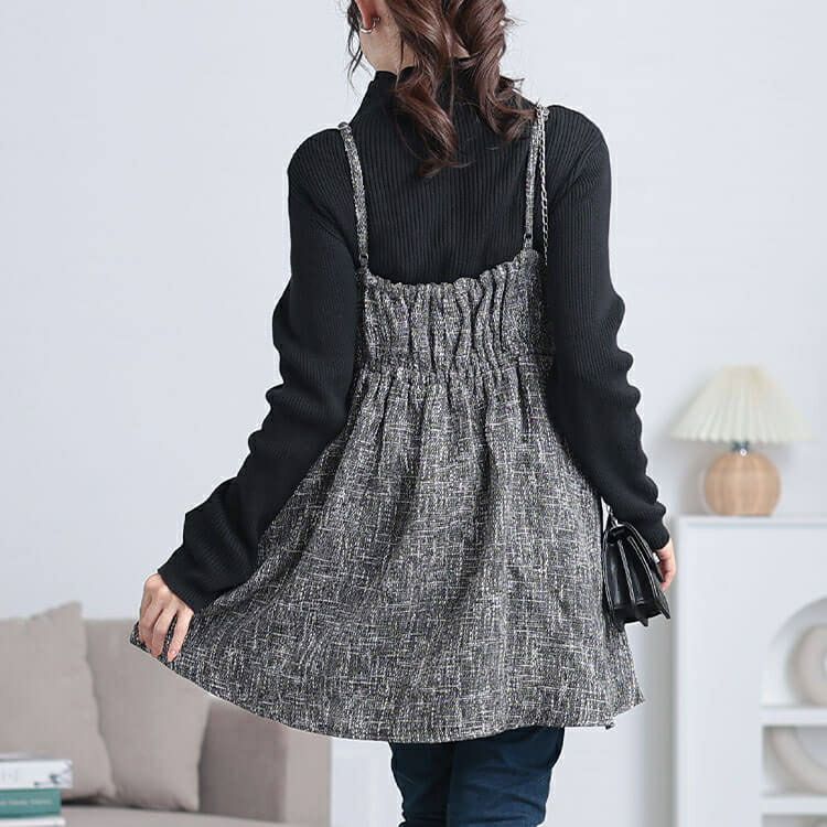 大きいサイズ レディース ツイードフレアキャミソールチュニック　tani-36735ll