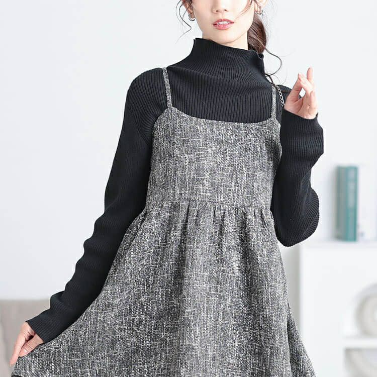 大きいサイズ レディース ツイードフレアキャミソールチュニック　tani-36735ll