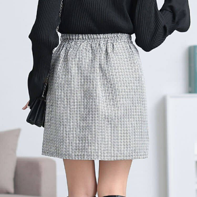 大きいサイズ レディース パールボタンツイードミニスカート　tani-25261ll