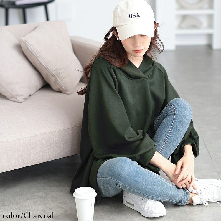 大きいサイズ レディース ボリュームスリーブラグランフレアパーカー　maru-30079